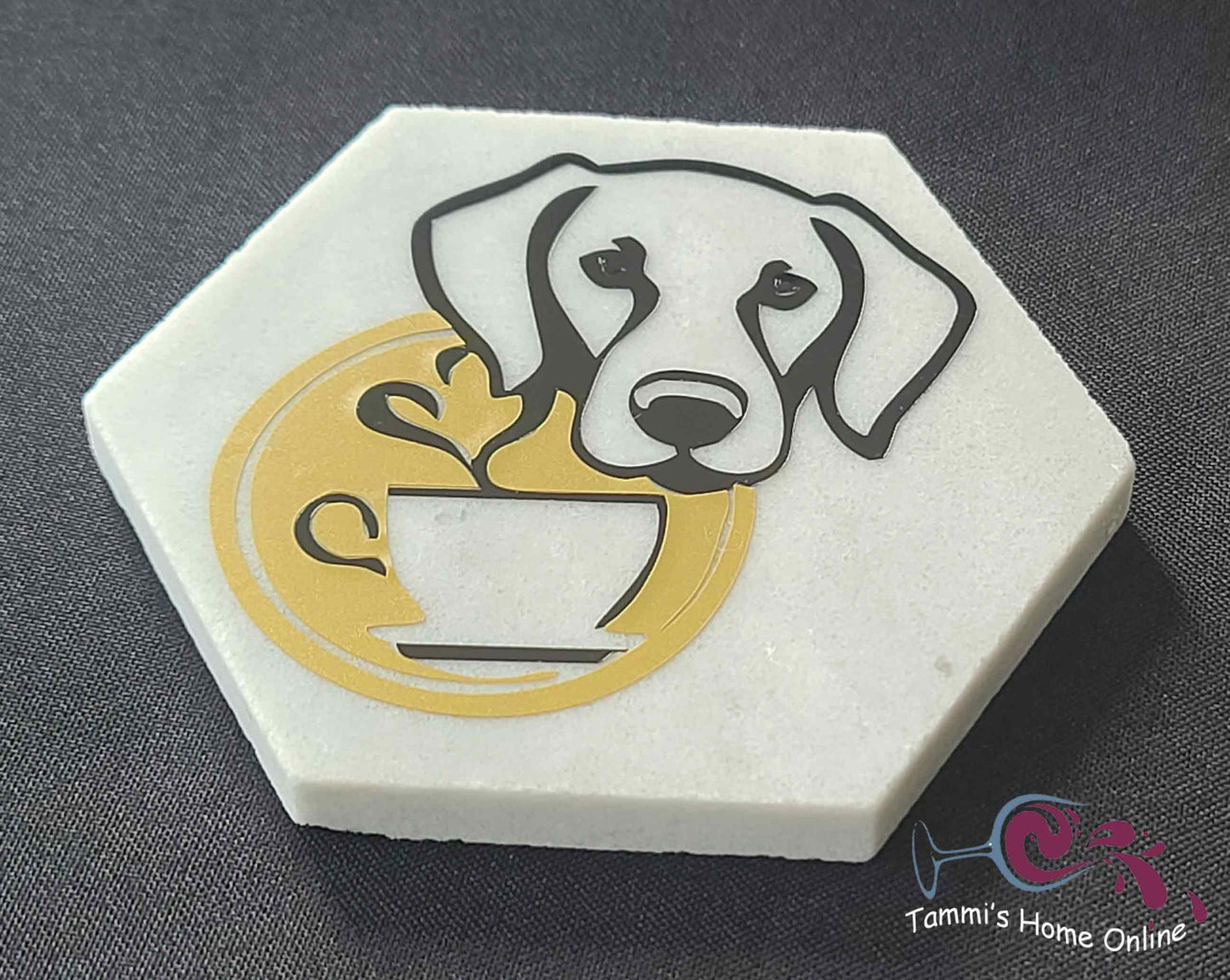 Golden Retriever Dog with Coffee - Marble Coaster