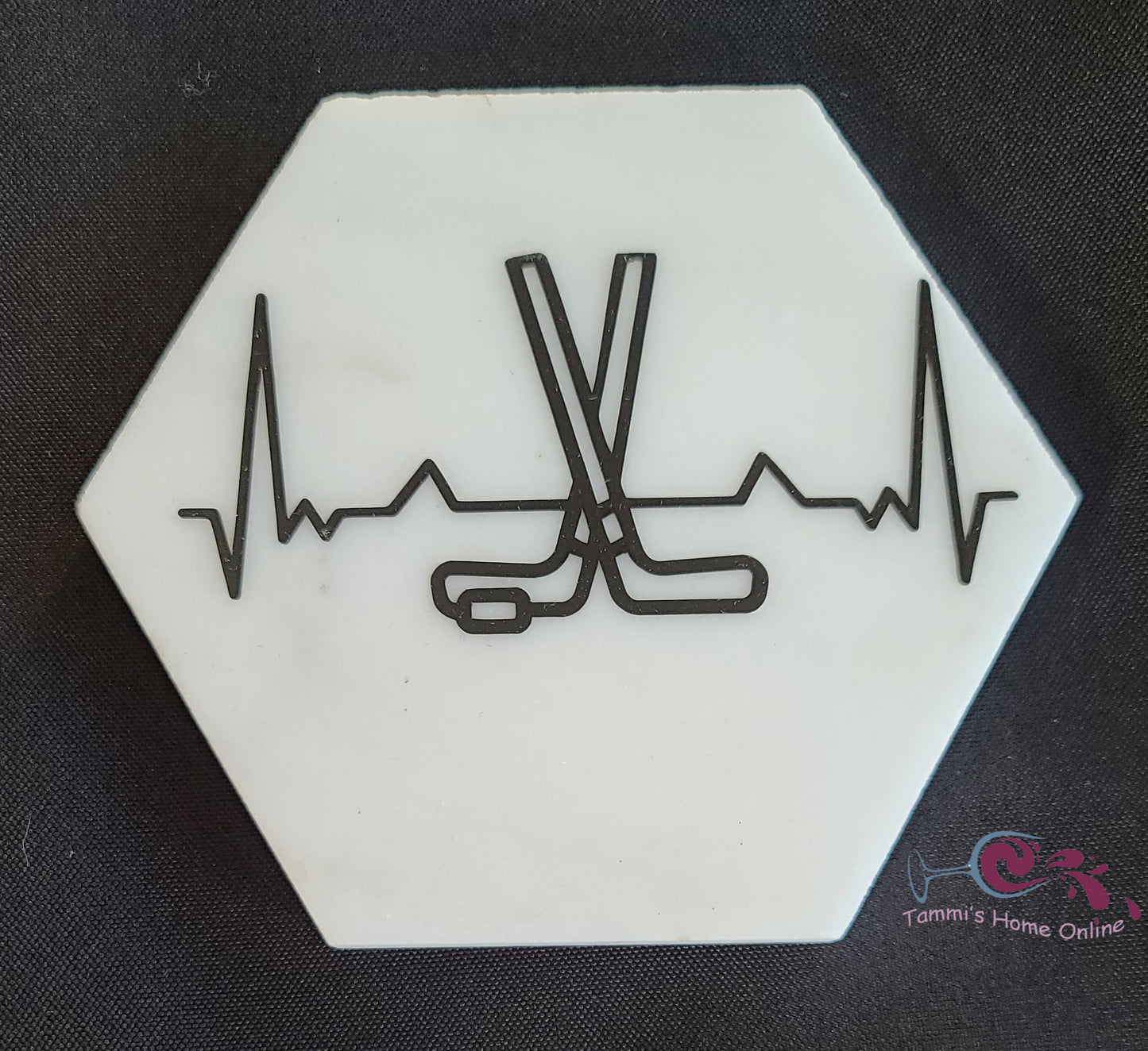 Hockey Stick Heartbeat - Marble Coaster