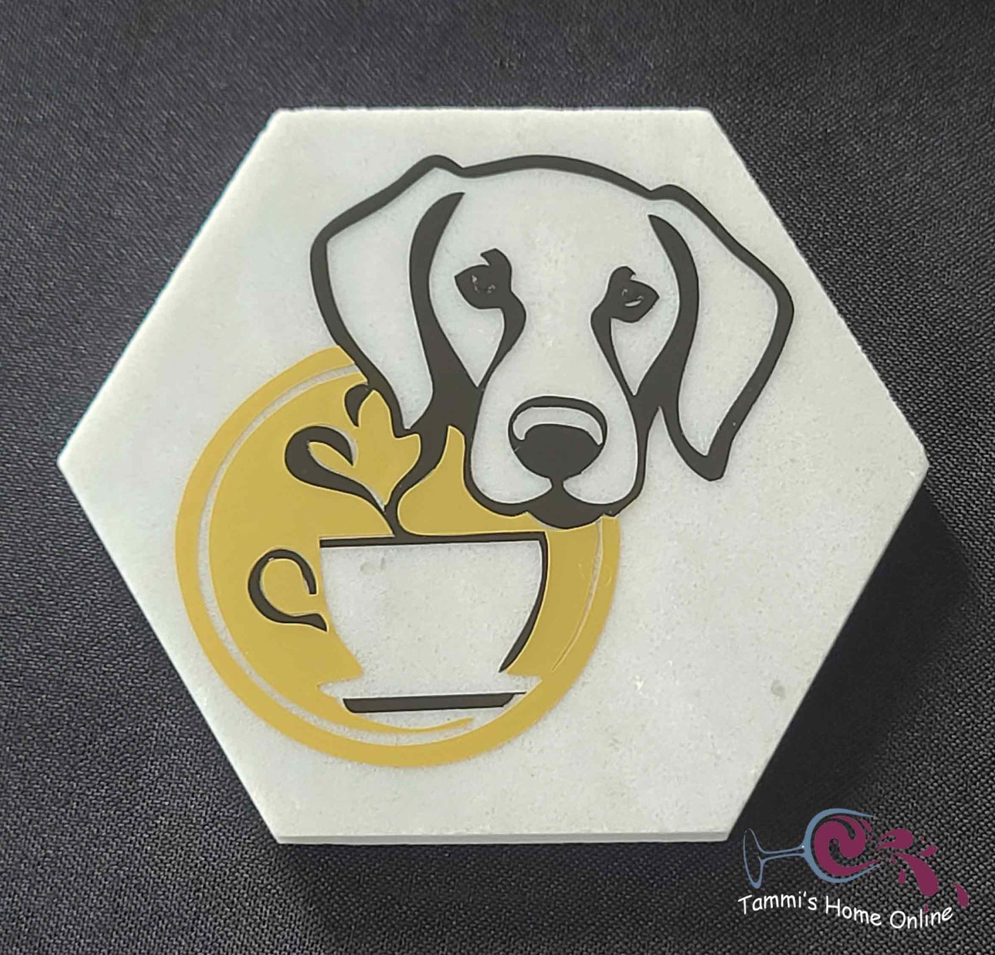 Golden Retriever Dog with Coffee - Marble Coaster