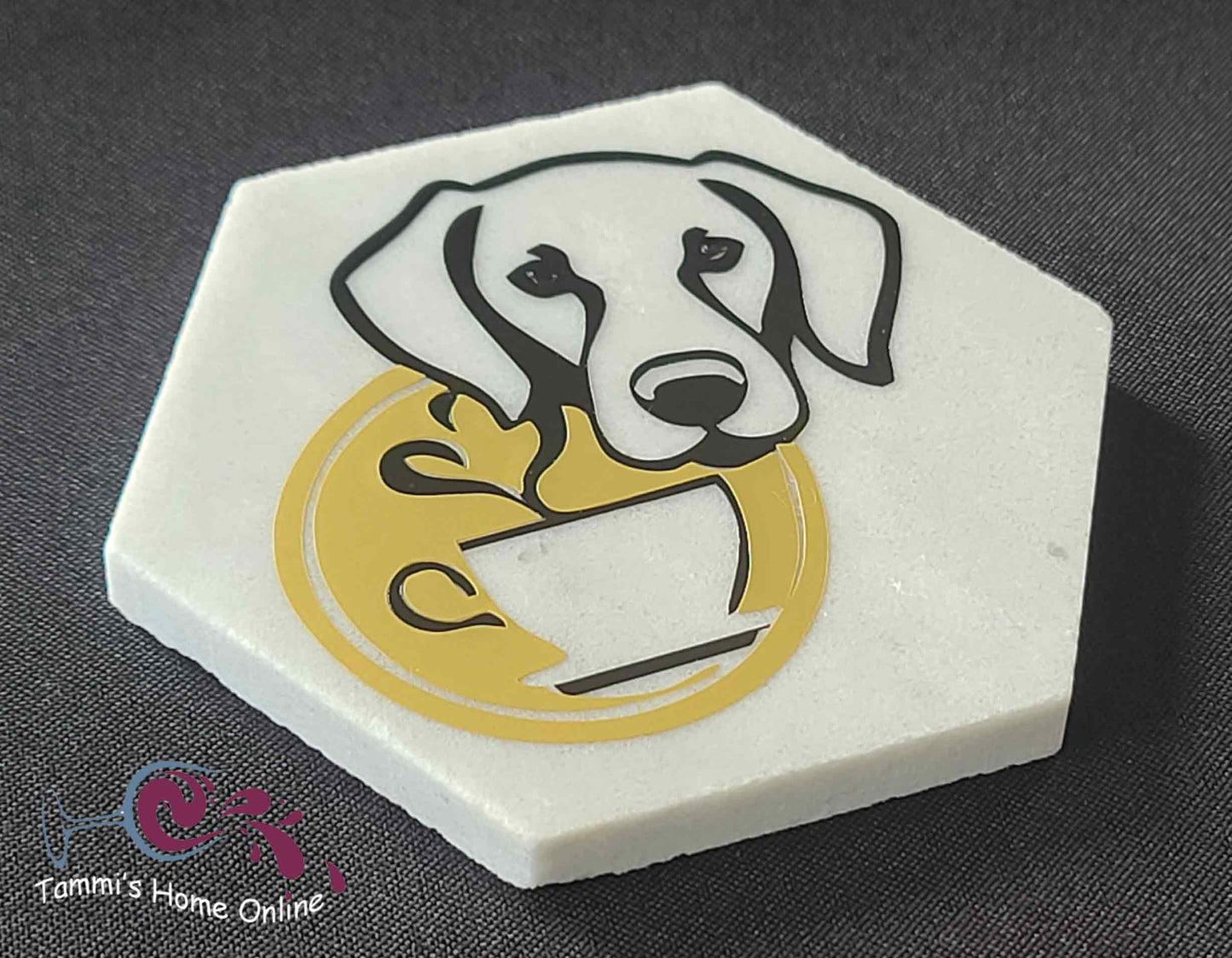 Golden Retriever Dog with Coffee - Marble Coaster