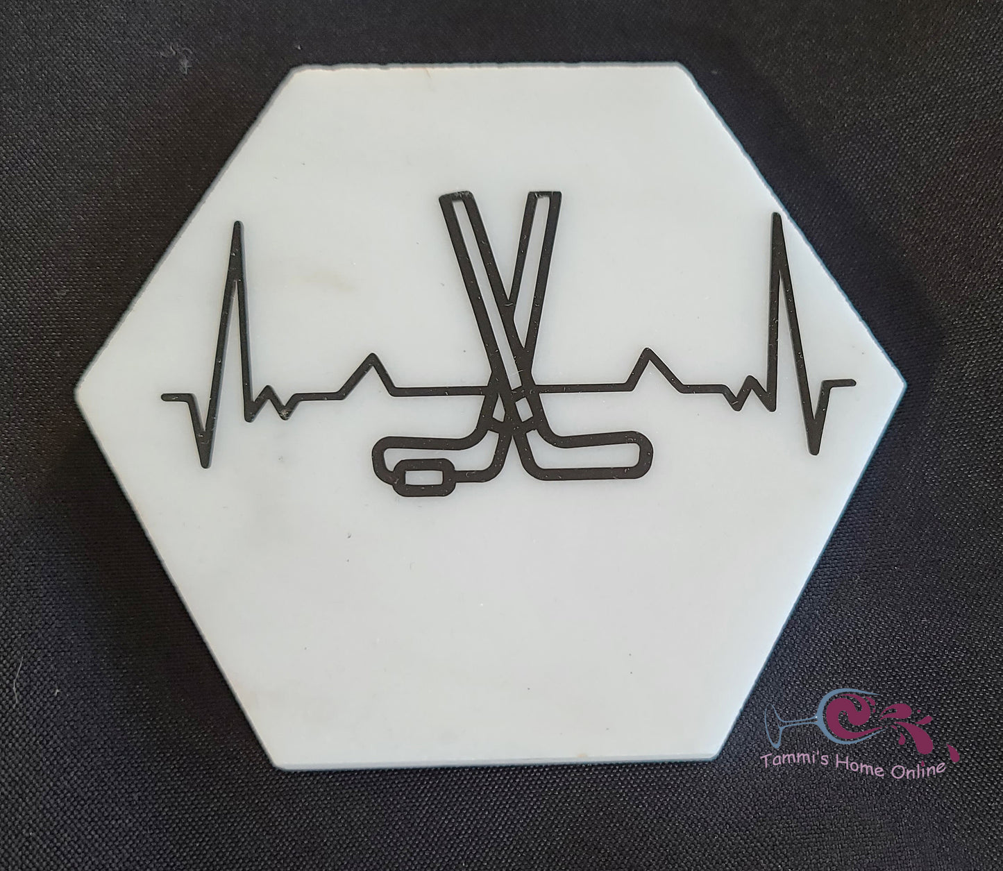Hockey Stick Heartbeat - Marble Coaster
